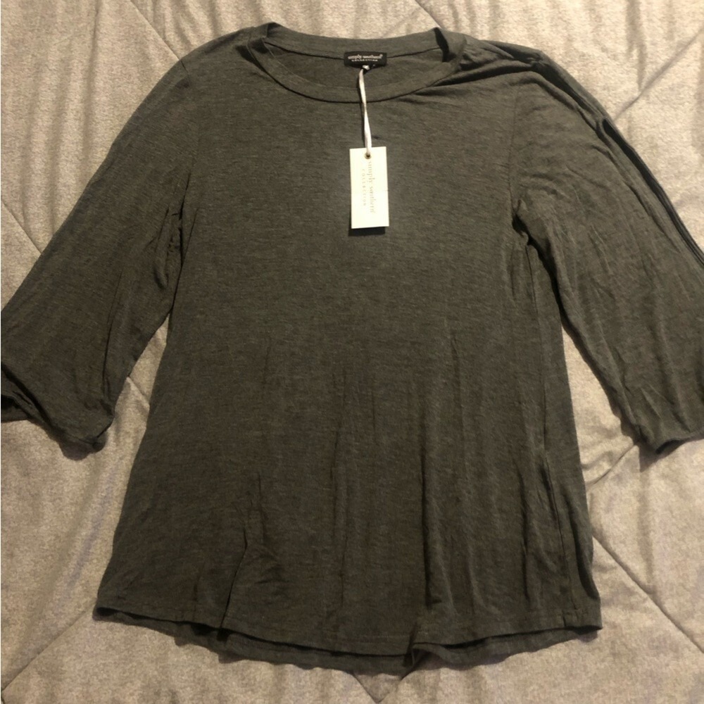 Simply Southern Women Dark Gray Knot Sleeve Crew Neck Knit‎ Top Size S NEW
